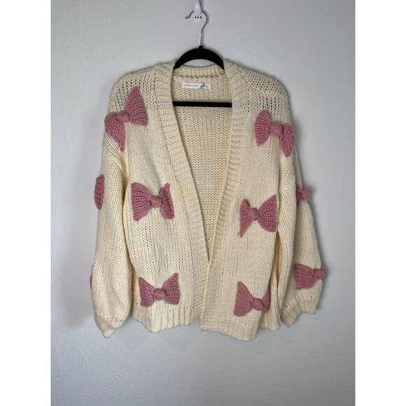 Altar'd State Sweaters - Altar'd State Sweater Womens Medium Chunky Knit Cardigan Pink Bow Cute Cozy Pull